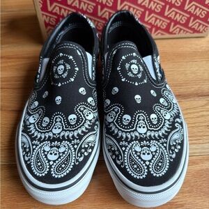 Vans Black and White Bandana Slip-On Shoes
